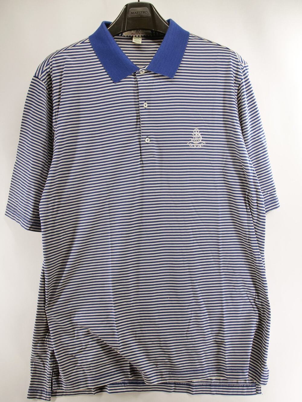 Fairway & Greene Men's XL Blue Striped Polo Shirt Short Sleeve Golf Lookaway